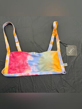 Zaful Tie-Dye Bandeau Bikini Top in Pink, Blue, Orange